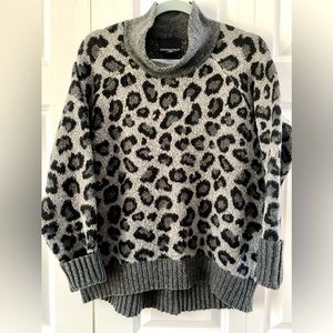 Cynthia Rowley Merino Wool Blend Gray Leopard Print Mock Turtleneck Sz L